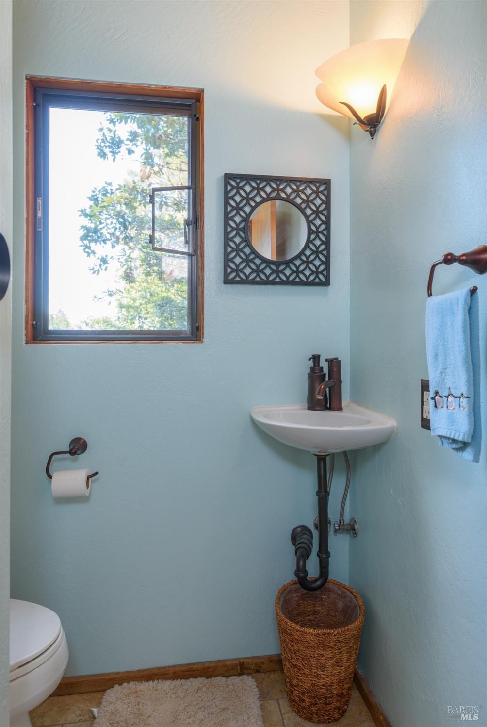 38120 Ocean Ridge Drive Gualala, CA 95445 - Photo 28 of 34 a bathroom with a sink a mirror and a toilet