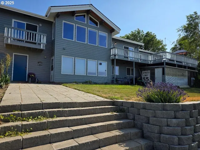 a view of a house with a yard plants and large tree