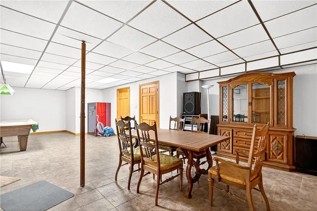 a view of a garage with chairs