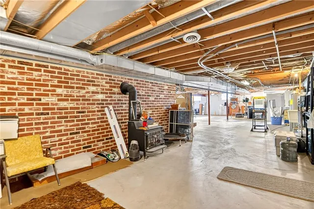 a view of a garage with storage