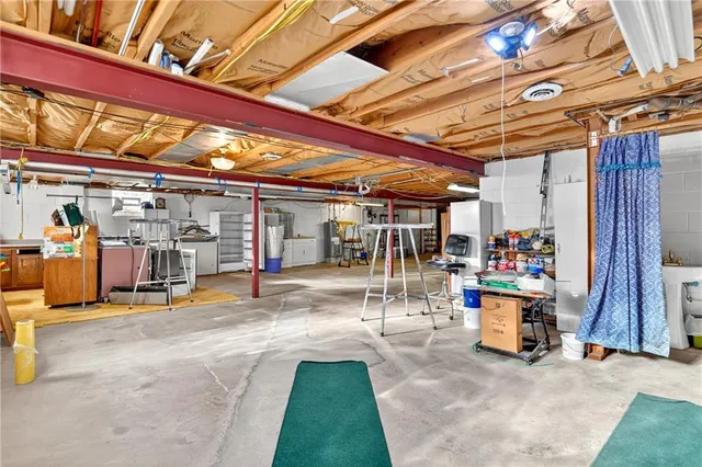 a view of a garage with furniture
