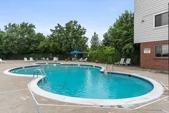 a view of a swimming pool with a yard