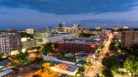 a view of a building with a street