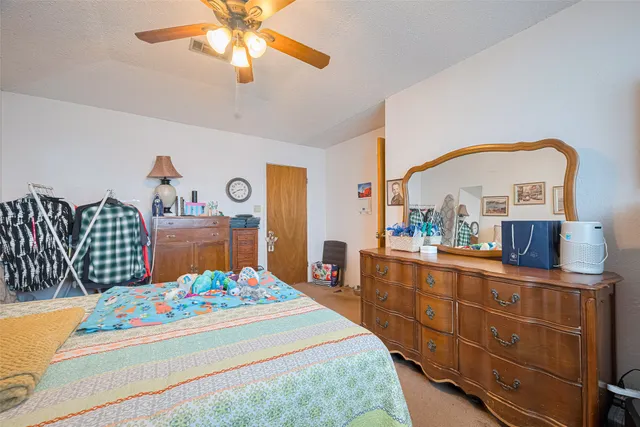 a bedroom with a bed and a dresser