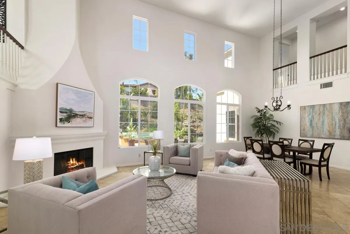 7542 Circulo Sequoia Carlsbad, CA 92009 - Photo 3 of 24 a living room with fireplace furniture and a large window