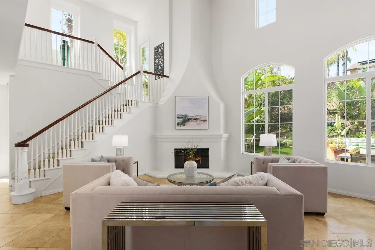 7542 Circulo Sequoia Carlsbad, CA 92009 - Photo 4 of 24 a living room with fireplace furniture and a large window