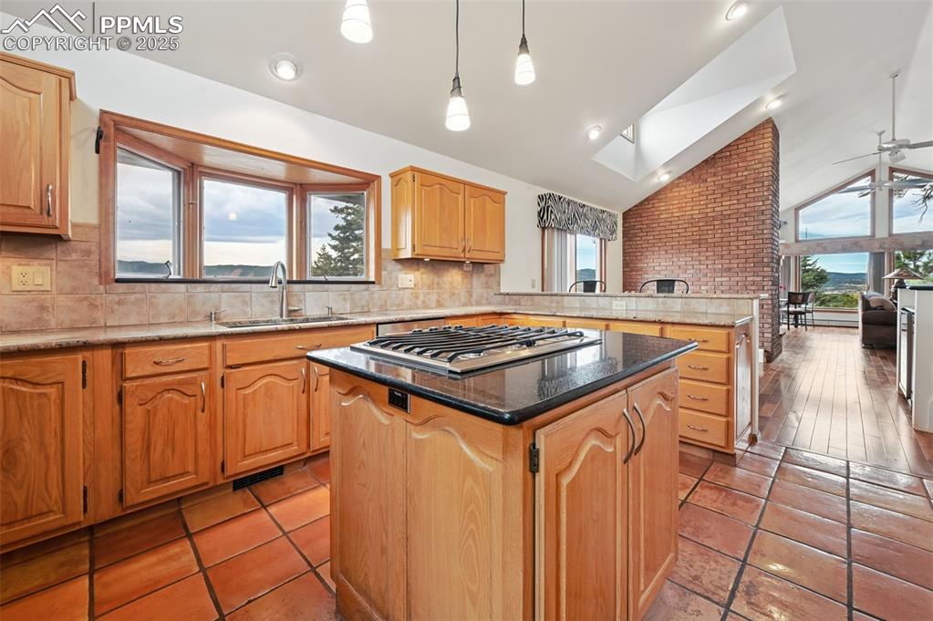 17580 Chipped Arrow Way Monument, CO 80132 - Photo 25 of 50 a kitchen with stainless steel appliances granite countertop a stove a sink and a microwave