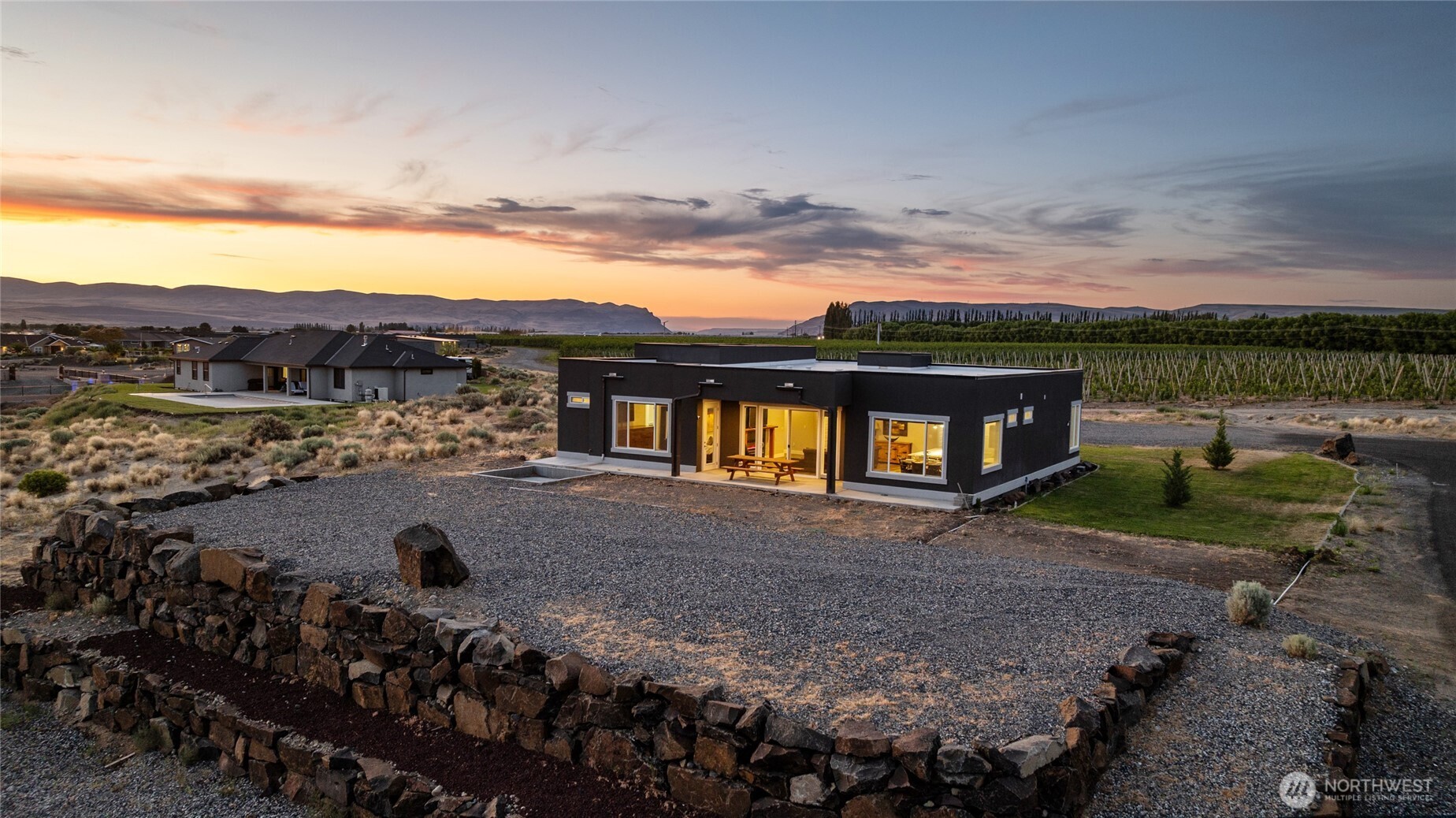 a view of a terrace with a lake view
