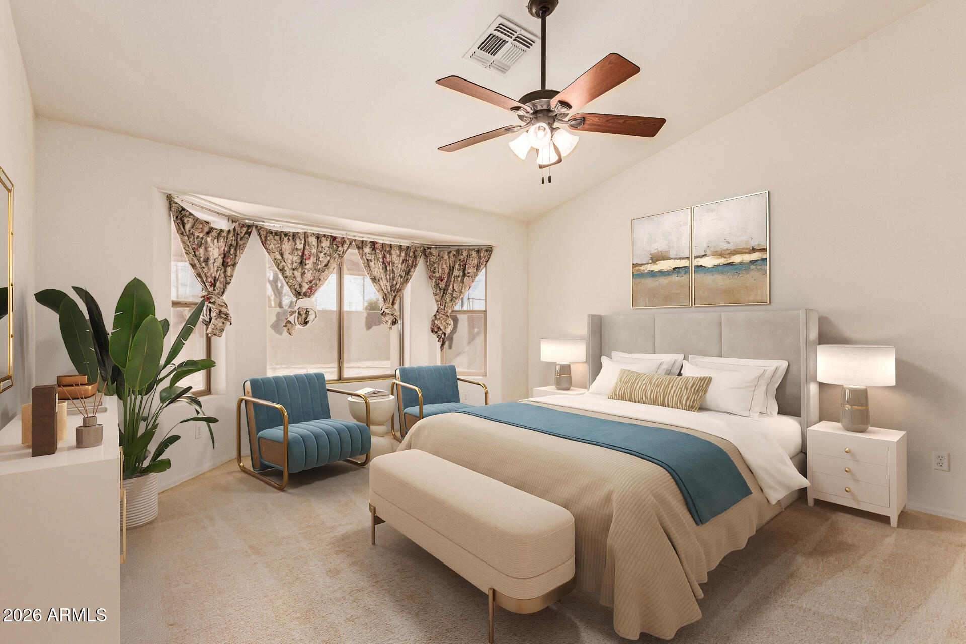 3123 South Del Rancho Mesa, AZ 85212 - Photo 8 of 15 a bedroom with a large bed and a chandelier