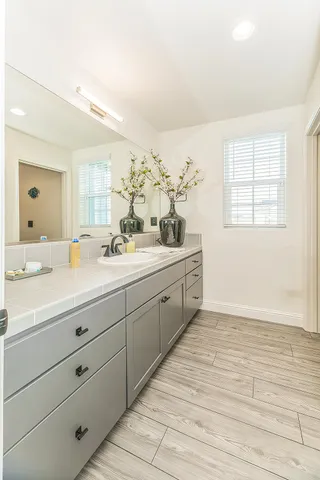 a living room with furniture and a garden