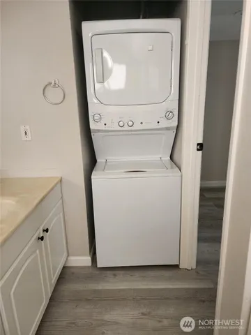 a utility room with a washer and dryer