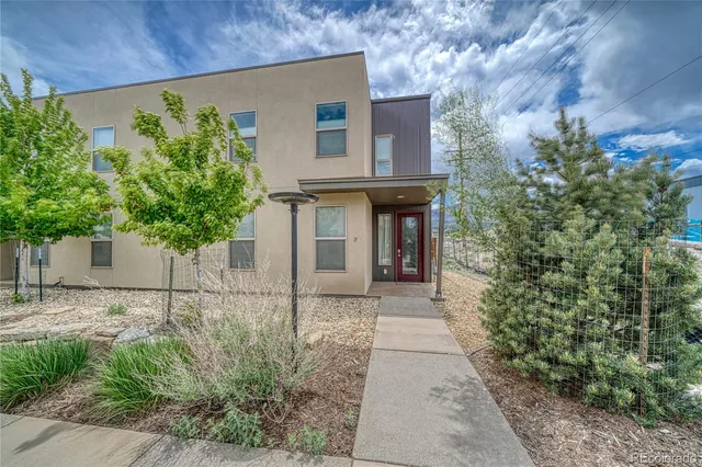 a front view of a house with plants