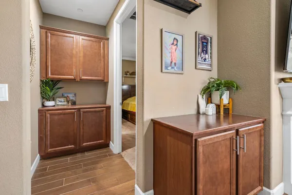 a workspace with furniture and window