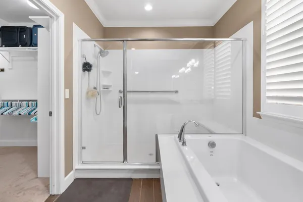 a view of a swimming pool with a garden