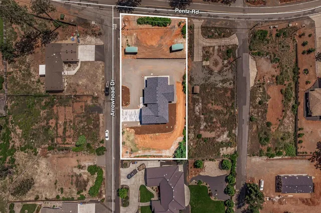 an aerial view of a house