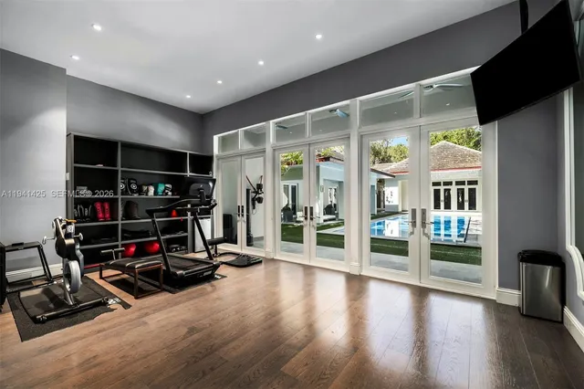 a view of a room with gym equipment