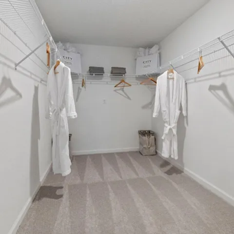 a view of walk in closet with clothes and shoes