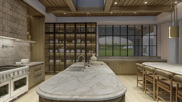 a room with furniture a window and potted plants