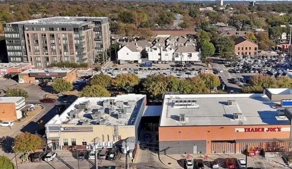 an aerial view of multiple building