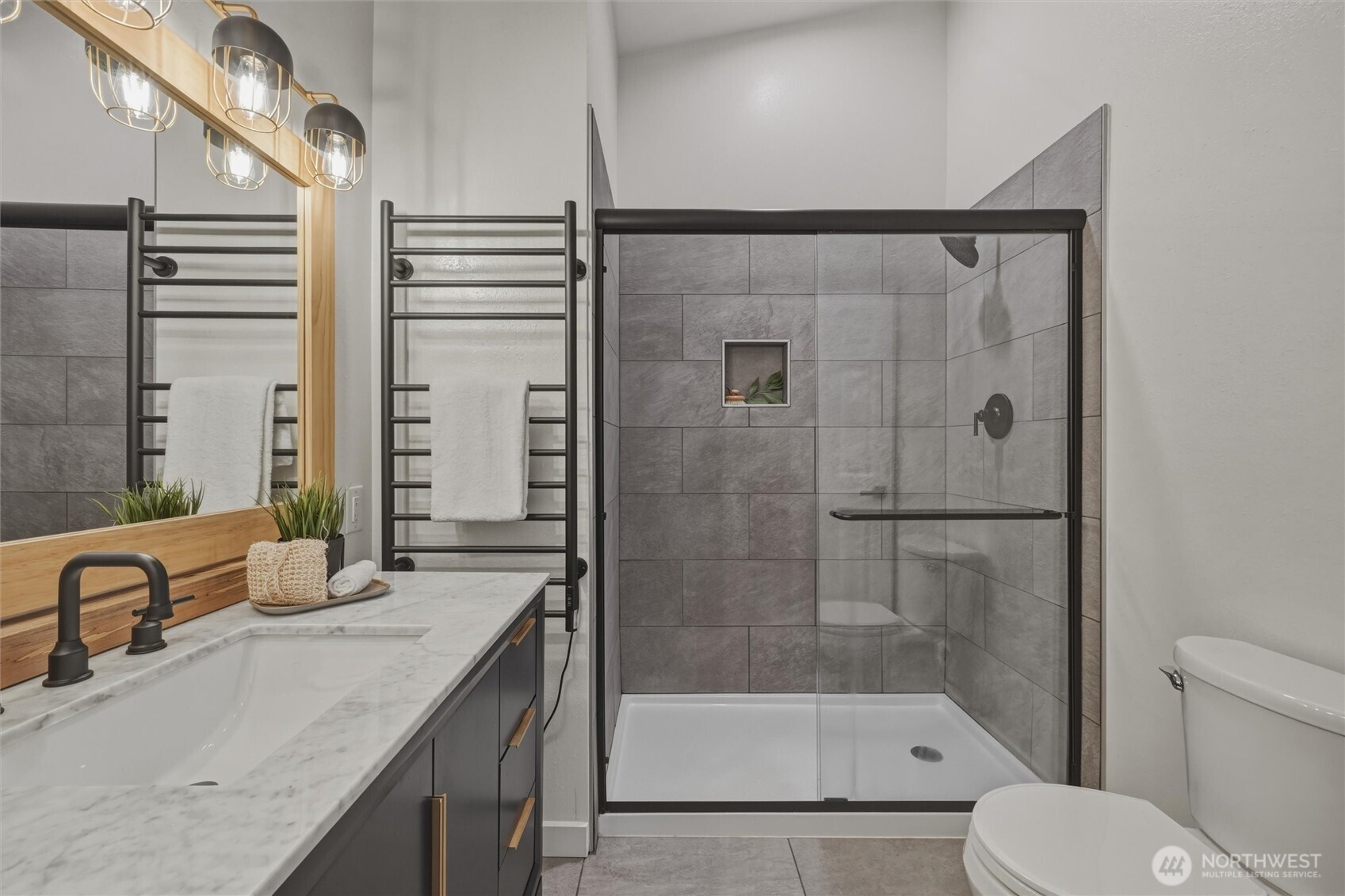 9 Sunnyside Lane Bellingham, WA 98229 - Photo 21 of 39 a bathroom with a granite countertop sink a toilet and shower