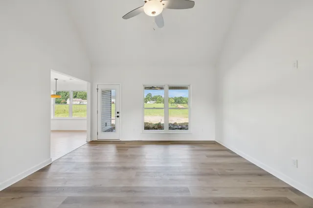 wooden floor in a hall with an entryway