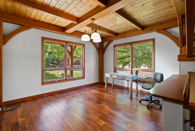 435 Canyon Road Millville, UT 84326 - Photo 13 of 113 Spacious interior featuring exposed timber beams, wood-finish flooring, and large windows