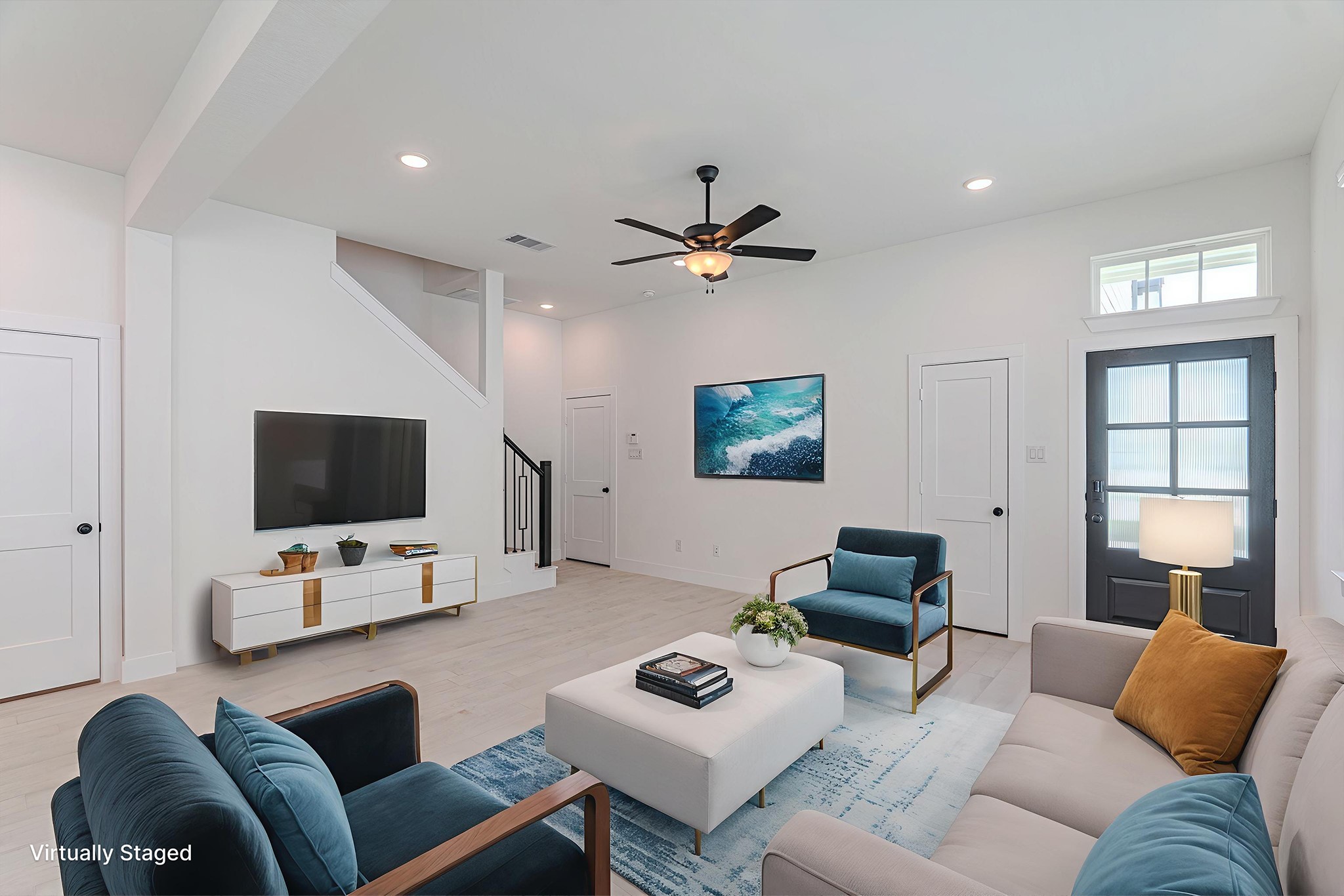 152 Red Cascade Trail Willis, TX 77318 - Photo 4 of 39 a living room with furniture and a flat screen tv