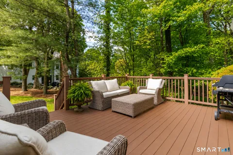 a balcony with furniture and a potted plant