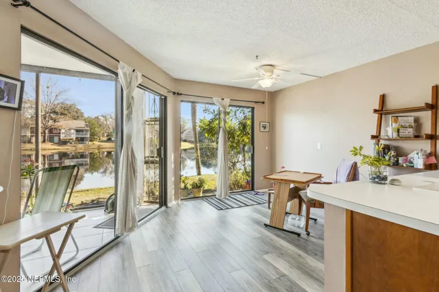 a workspace with furniture window and outside view