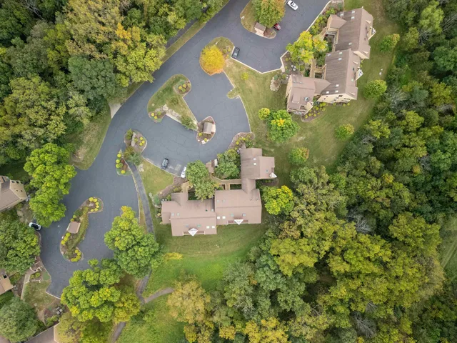 an aerial view of a house with a yard and lake view