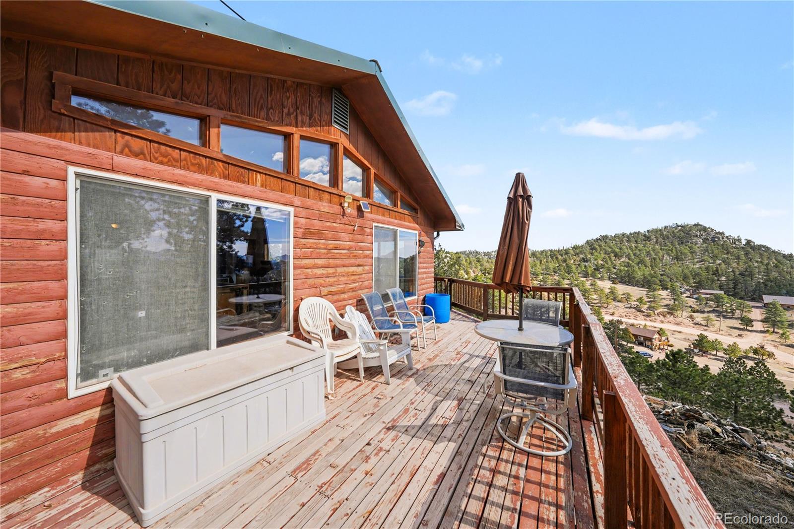 319 Springmeadow Way Red Feather Lakes, CO 80545 - Photo 21 of 30 a balcony with wooden floor and outdoor seating
