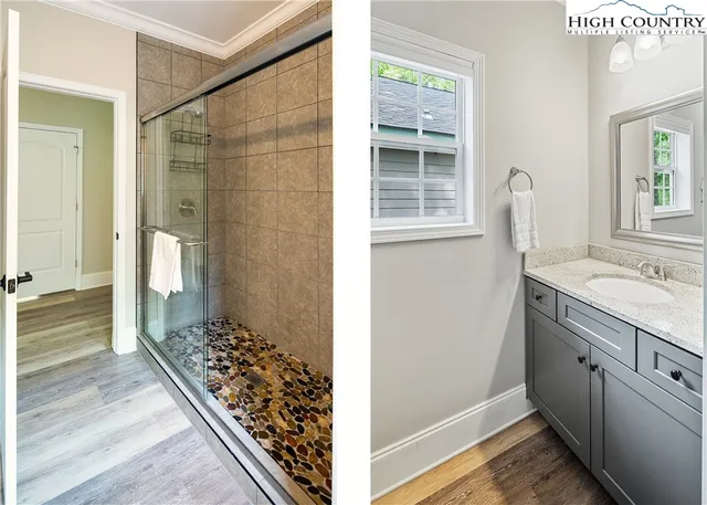 a bathroom with a tub and a sink