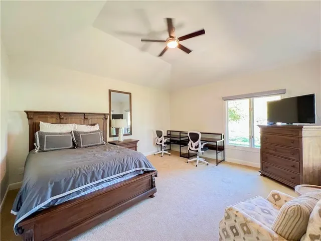 a bedroom with a bed and a couch