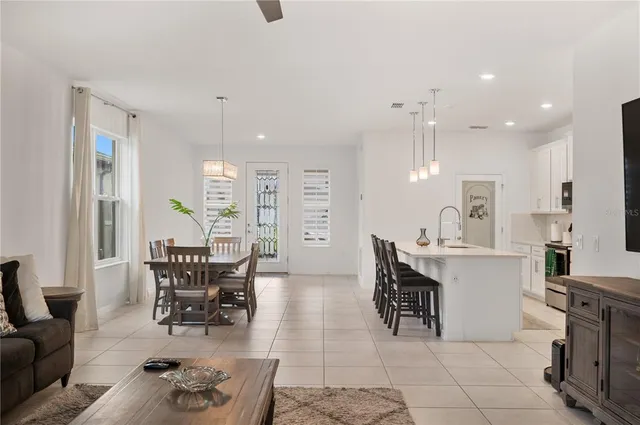a view of a dining room and livingroom view