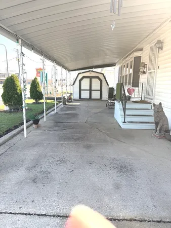 a porch with seating space