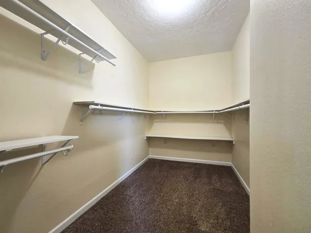 a view of walk in closet with empty racks