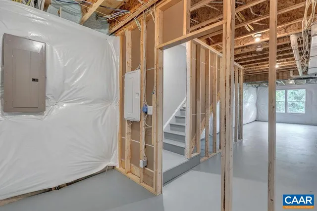 a view of a hallway with staircase