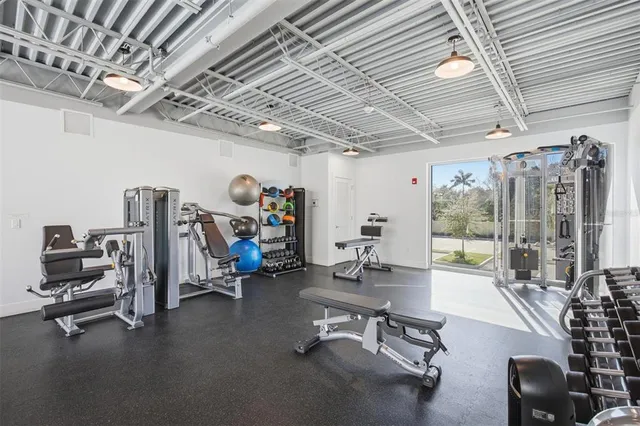 a view of a room with gym equipment