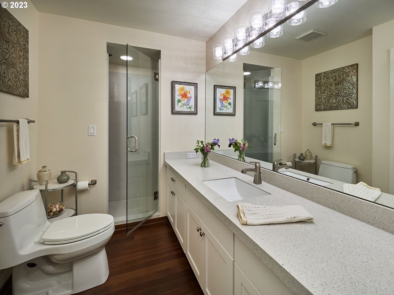 1414 Southwest 3rd Avenue, Unit 2502 Portland, OR 97201 - Photo 32 of 41 a bathroom with a double vanity sink mirror and toilet