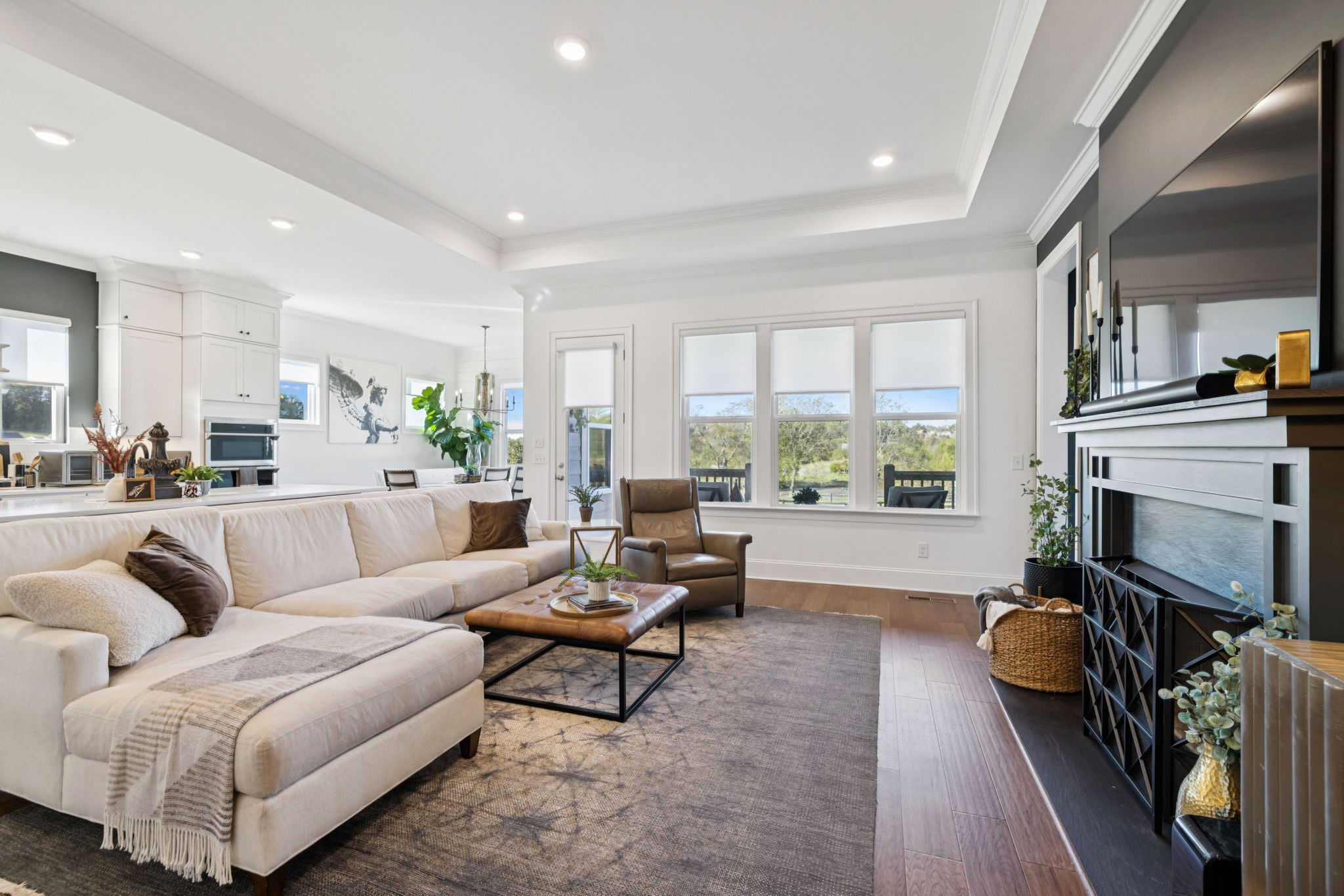 7143 Neills Branch Drive College Grove, TN 37046 - Photo 17 of 74 a living room with furniture a large window and a flat screen tv