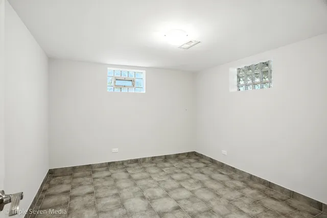 an empty room with a workbench