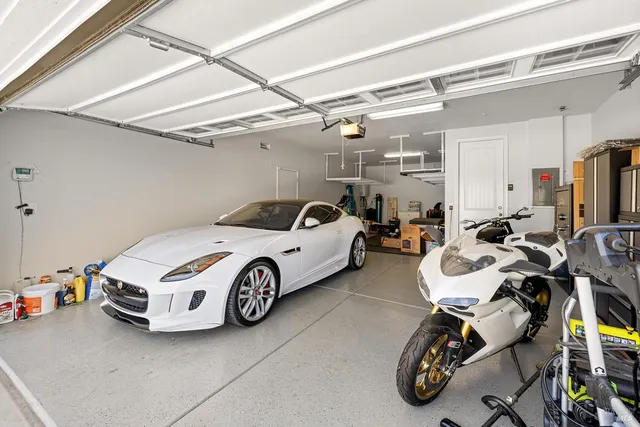 an aerial view of a house with a garden