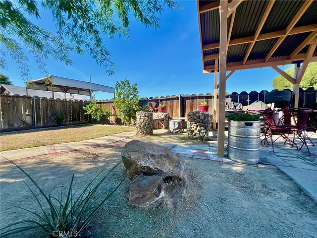 an outdoor space with seating