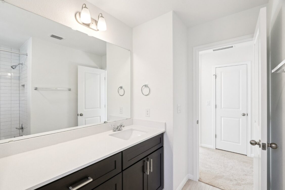 11224 Zip Cochise Way Manor, TX 78653 - Photo 38 of 40 a bathroom with a sink double vanity and a mirror