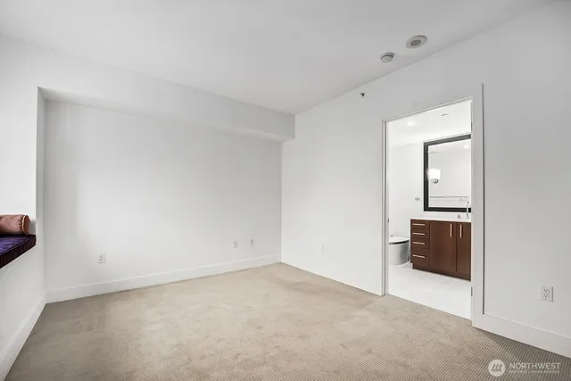 an empty room with a large window