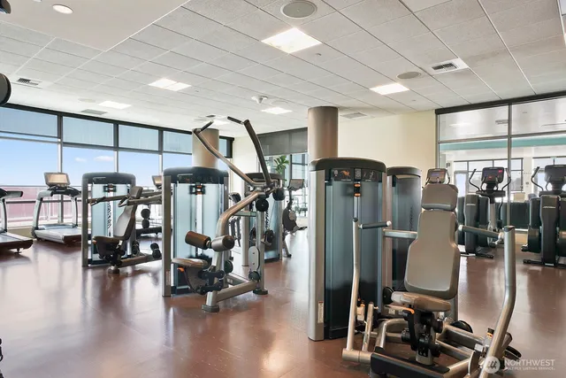a view of a room with gym equipment