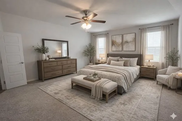 a bedroom with a bed and window