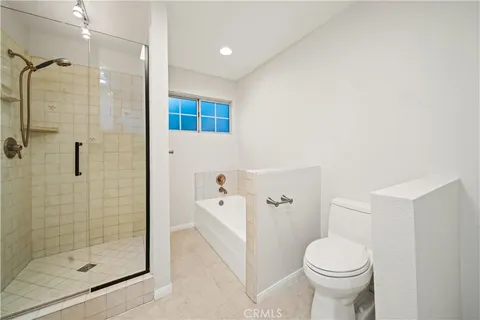 a bathroom with a shower and a toilet