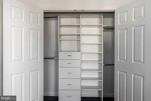 a view of an empty walk in closet