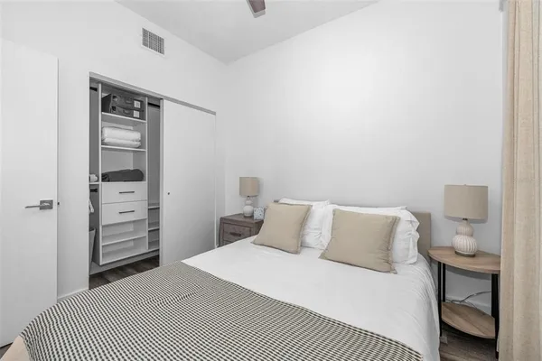 a view of a lake with a terrace